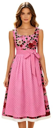 Vestido Dirndl para mujer con delantal de 2 piezas, vestido delantal Oktoberfest para mujer, Dirndl, traje bávaro, elegante tradicional, traje de Bávaro refinado para fiesta de la cerveza, rosa, L