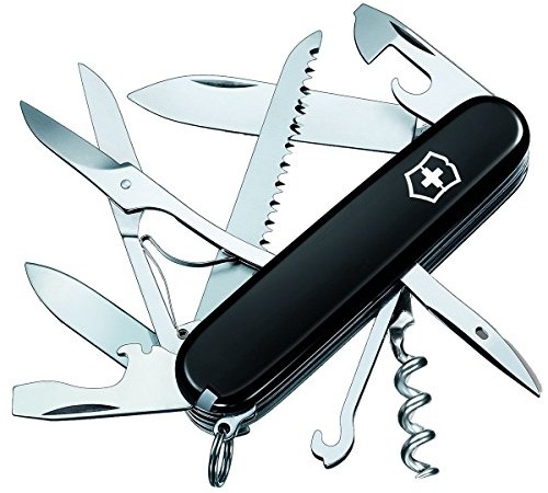 VICTORINOX Schweizer Taschenmesser Huntsman, 15 Funktionen, Swiss Made, Outdoor Multitool Inkl. Schere, Holzsäge, Schwarz