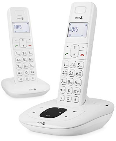 Doro Comfort 1015 Duo Téléphone sans Fil DECT pour Seniors avec Répondeur, Fonction d'Appel Interne/Intercom et Mains-Libres (Blanc)