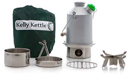 Kelly Kettle 'Scout BASIC KIT (1.2ltr Anodised Aluminium Kettle + Steel Cook Set + Base Support | Camp Kettle and Stove | Ultra fast | Lightweight | Camping, Picnics | Total Weight 1.17kg/2.55lb