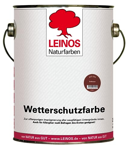 LEINOS Wetterschutzfarbe 2,5 l | Erdbraun Holzlasur für Holzfassaden Fenster Gartenhäuser | wetterbeständige Deckfarbe, effektive Versiegelung, langanhaltender Schutz auf Ölbasis im Außenbereich