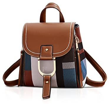 NICOLE & DORIS Rucksack für Damen, klein, Umhängetasche, Handtasche, Leder, Rucksack, Orange, L, Tasche