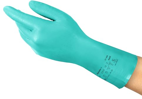 Ansell AlphaTec 37-300 Multipurpose Nitrile Gloves with Long Cuff, Chemical Protection and Food Safety, Reusable Kitchen Gloves, Household Cleaning and Dishwashing, Green, Size XL (12 Pairs)