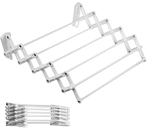 ABJ Wandwäschetrockner Teleskop Wäschetrockner für die Wand Akkordeon Trockenständer Wandmontage (50cm, Weiß)