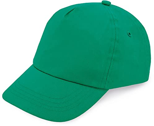 makio Gorra Beisbol para niño y niña, 5 Paneles de Vivos Colores. 100% algodón, con Orificios de ventilación y Cierre Ajustable. Gorra Infantil, niñas y niños Entre 4 y 13 años (Algodón, Verde)