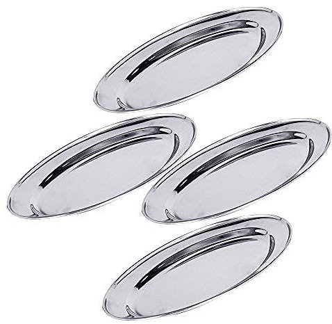 Kosma Stainless Steel Oval Plates – Set of 4 Large 50cm Serving Trays | Meat Platter | Fish Steamer | Carvery Dish | Rice Server | Multipurpose Oval Servingware
