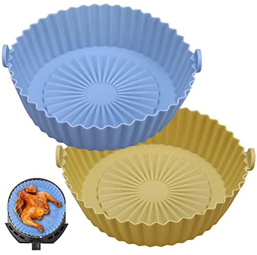 FANTESI2 Pcs Air Fryer Silicone Liner, 6.3 Inch Round Silicone Pot Baking Pan Heat Resistant Up to 430°F Air Fryer Liners Replacement Silicone Mats Basket Universal Fit for Ninja/Cosori