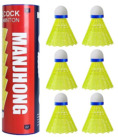 MANJHONG Shuttlecocks Nylon Badminton Balls for Beginners, Leisure, Training, Indoor and Outdoor Games, 6 x Yellow