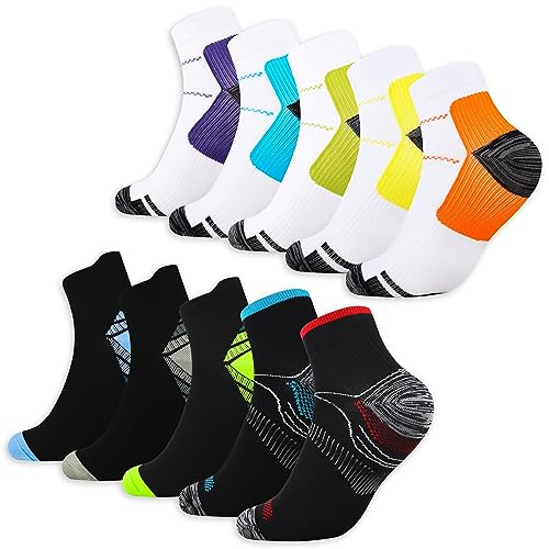 Jeasona 10 pares de calcetines de compresión para mujeres/hombres cortos de verano deportes senderismo jogging correr compresión calcetines, Multicolor-8966, 43-46