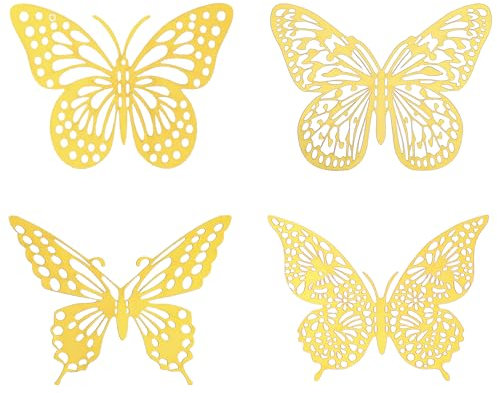 48Pcs 4 Styles 3D Butterfly Wall Decor,3 Sizes Gold Butterfly,Butterfly Decorations Removable Wall Stickers for Wedding,Birthday Party,Bedroom Decoration.