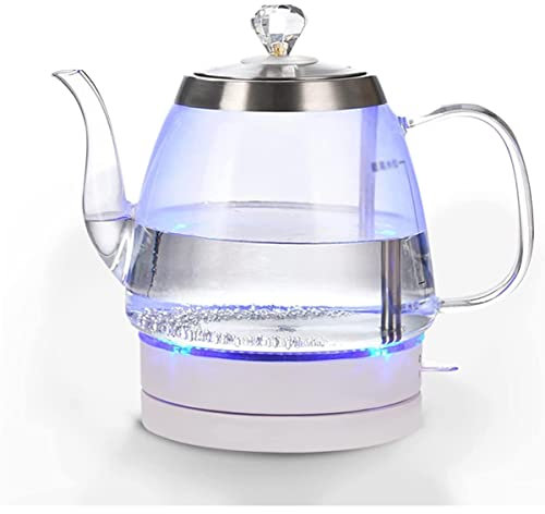 LYUXIANG Glass Electric Kettle,Fast Boil Quiet Glass Electric Kettle,Grade Stainless Steel,1.2L, 1500W,Blue Light Prompt,Automatic Poweroff,360°Rotation,Bass Hot Water,Energy Saving (Color : Clear, S