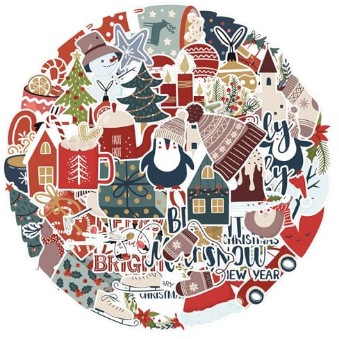 100 Stück Aufkleber Weihnachten, Wasserdichte Sticker Weihnachten 50 Stile Frohe Weihnachten Weihnachten Sticker, Christmas Stickers für Scrapbook, Water Bottle, Journal, Laptop, Luggage