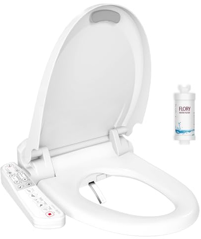 Electric Smart Bidet Toilet Seat with Dryer, Heated Toilet Seat with Water Filter, Self-Cleaning Nozzle, Bubble Cleaning Technology, LED Night Light (Curved)