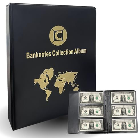 Raccoglitore Monete 60 Tasche,Raccoglitore Banconote,Monete da Collezione 19,7 * 8,3cmAlbum Monete 18 Pagine,Porta Banconote da Collezione-Nero