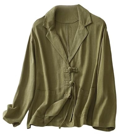 LCDIUDIU Blazer Femme,Blazer D'Été Décontracté pour Femme, Vert, Manches Longues, Revers Crantés, Boucle Qipao, Veste De Costume Légère avec Poche, Hauts Élégants Le Travail, Le Bureau, Les