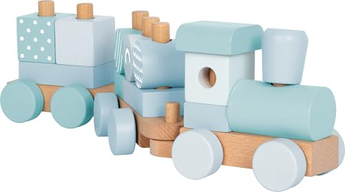 Small Foot Trenino Blu in Legno, con 14 Elementi da combinare, per Bambini dai 12 Mesi, 12695