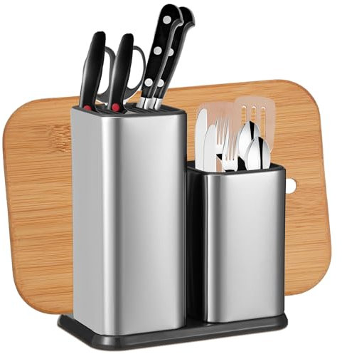 Portacoltelli in acciaio inox 3 in 1 e porta utensili, supporto universale per coltelli con fessure e supporto multifunzionale, coltello multifunzione rimovibile e porta utensili per il bancone della