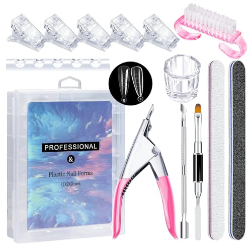 Ferizzia 120 Piezas Moldes Uñas Kit, Reutilizable Dual Nail Forms, Molde de Extensión de Uñas, Nail Extensor Kit Profesional, Extensión de Poli Gel, Gel UV Herramientas de Manicura