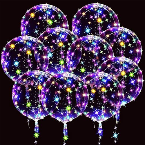 Koboko 10 globos luminosos, globos Bobo de 50 cm con 10 luces de 3 m y 30 LED, globos LED de colores luminosos, globos de helio Bobo para cumpleaños, bodas, Navidad, San Valentín
