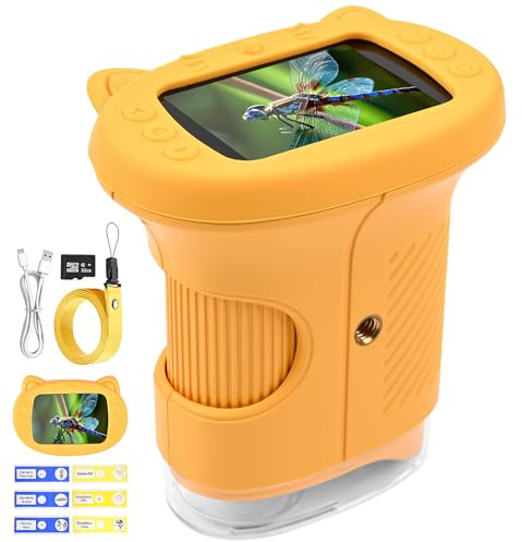 Vankarr Microscopio Bambini Portatile,1000X Microscopio Digitale,con 2.4 IPS Pollici ＆ 8 LED Luce,USB Ricaricabile,per Casa e Esterni, Regalo di Natale per Bambini 3-12 Anni