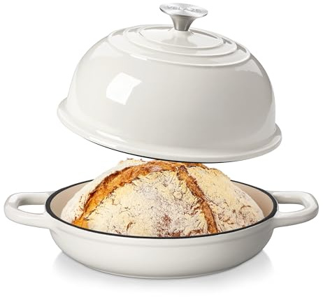 Velaze Gusseisen Topf Brot Backen, 4,8L Emaille Schmortopf mit Deckel und Griffen, 26 cm Brotbacktopf, Bräter Gusseisen, Dutch Oven für Küche Backen Bräter & Schmortöpfe (Weiß)