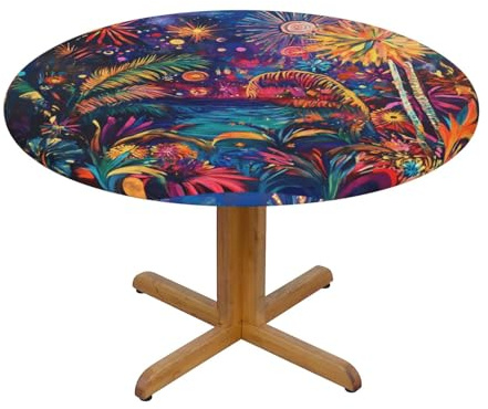WZYWHJ Tovaglia rotonda colorata con motivo fuochi d'artificio impermeabile resistente alle pieghe per tavolo da pranzo tovaglia decorativa