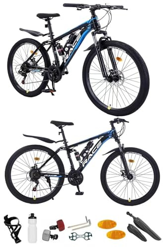 26”, 27.5”, 29 Inch Mountain Bike, Adult Bicycle, Teenager Bike, Men & Women’s Bike, Unisex MTB, Sport’s Cycle,19 KG Lightweight, Double Suspension, 21 Speed, Dual Disc Brakes, New (26 Inch)