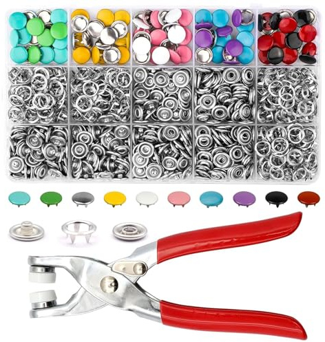 FuYelng 250 set färgglada metalltryckknappar med tång, 9,5 mm automatiska rostfria tryckknappar, för väskor, jeans, skjortor och olika andra handgjorda plagg