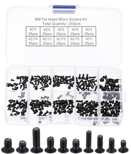 PATIKIL M2 M2.5 M3 Laptop Computer Screw Kit, 250Pcs Carbon Steel Phillips Flat Countersunk Head Screw Assortments for Universal Laptops PC Case DIY Repair, Black