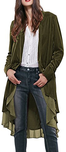 R.Vivimos Chaqueta De Terciopelo De Otoño e Invierno Para Mujeres Con Volantes Casuales Chaqueta Larga Retro Sin Cuello Chaqueta Deportiva Clásica De Cola De Golondrina