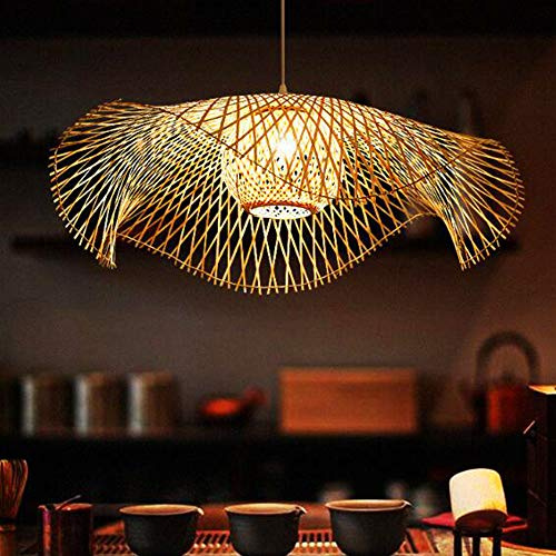 Vintage bambu pendellampa naturligt vävt hängande ljus rotting lampskärm handgjord ljuskrona E27 höjd justerbar pendellampa sovrum vardagsrum matsal kök ljuskronor, 75 cm