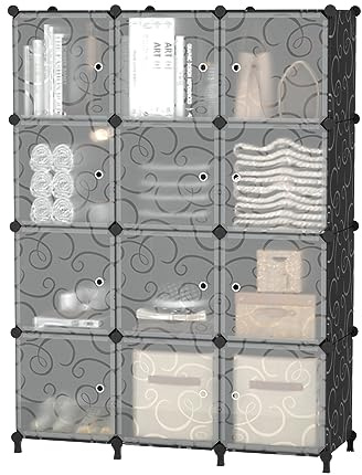 AWTATOS Organizador de Almacenamiento de 12 Cubos con Puertas, Estante de Almacenamiento de plástico, estantería de Almacenamiento Modular, Estante de Almacenamiento apilable para Dormitorio, hogar