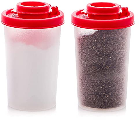 Yuemsh 2 Salt and Pepper Shakers Moisture Proof,Salt Shaker with Red Covers Lids Plastic Airtight Spice Jar Dispenser (500103152A3)