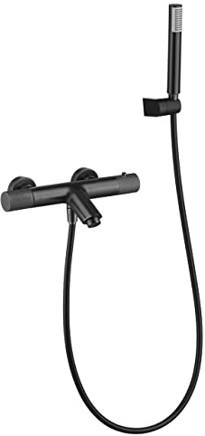 IMEX - Rubinetteria Termostatica Bagno-doccia, Rubinetto per vasca con sistema TURN CLEAN SYSTEM - Colore Grigio scuro Satinato, Serie LINE Black Gun Metal - BTD038-4BGM