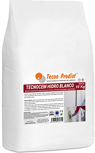 TECNOCEM HIDRO de Tecno Prodist (SACO 10 Kg) Mortero cemento de capa gruesa para revocos y enlucidos, hidrofugado e impermeable de color blanco