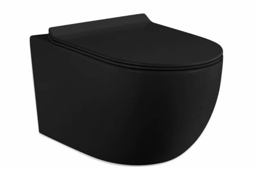 Kit complet de WC noir - Abattant sans bord - Abattant Soft Close pour élément de paroi encastrée - Réservoir de chasse encastré en céramique - Réservoir de chasse encastré - Bol (noir)