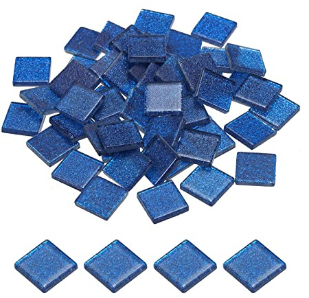 sourcing map Mosaïque Carrelage Tuile Tesselle, Verre Éclat Cristal Vrac Carré Paillettes Carreaux 2x2cm pour Maison Décoration, Artisanat, Pack de 50(200g, Bleu)