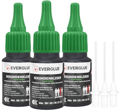 Everglue Sekundenkleber dickflüssig 3x 20g für präzises Kleben und schnelle Reparaturen schnelltrocknend und flüssig ohne Nachtropfen Sekundenkleber extra stark (EV650043-3)