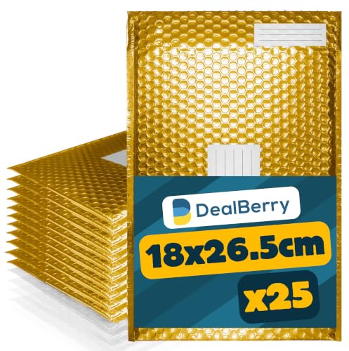 25 Pack Padded Bubble Envelopes - Bubble Wrap Envelope - Poly Bags for Shipping Packaging Mailing - Envelopes Peel and Seal - Address & Return Box (Gold, 18x26.5cm)