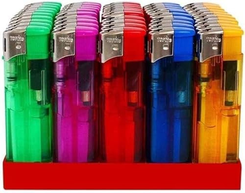 AMAPOLAS Box 50 Accendini Elettronici Ricaricabili Trasparenti Fiamma Regolabile Multicolore