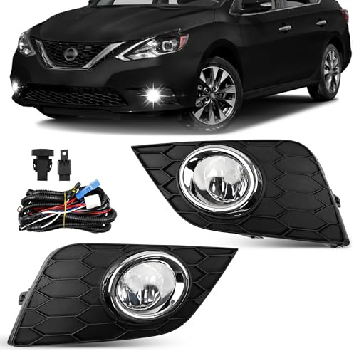 Misakomo Fog Lights - Front Fog Lamps Assembly Compatible with Nissan Sentra/Sylphy 2016-2019 - Fog Light Replacement Kit with Clear Lens, Bulbs, Switch, and Wiring Harness