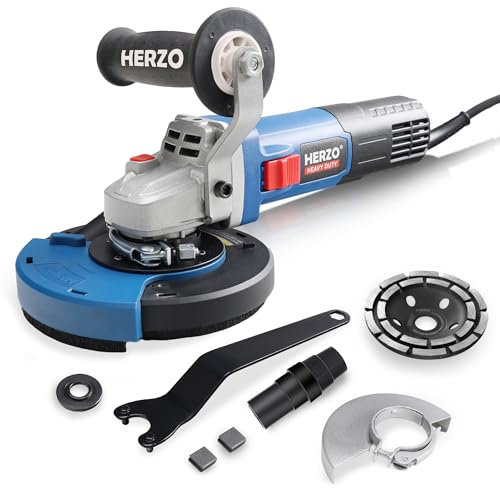 Smerigliatrice per calcestruzzo1400W,HERZO set con mola diamantata e cappa di aspirazione (125 mm)
