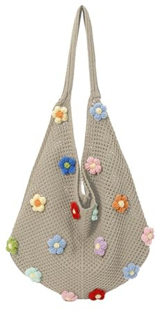 HORREX Boho Stil Strandtasche Damen, Häkeln Handtasche Damen, Mit Bunten Perlen Tote Bag, Gewebt Beach Bag, Shopper Jutebeutel fur Aufbewahrung Wichtiger Wie Geldbörsen Sonnenbrillen (Khaki)