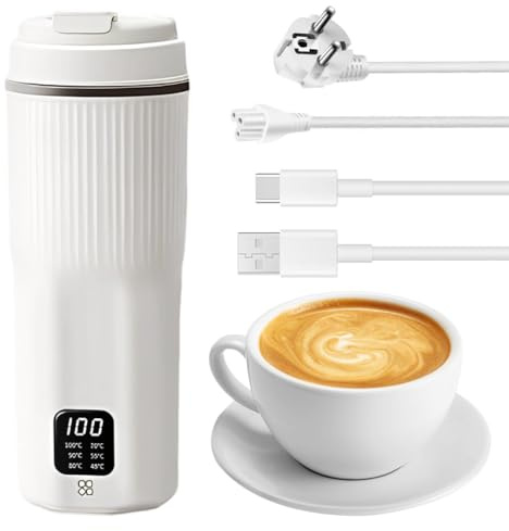 Bollitore da viaggio, piccolo bollitore da viaggio, 500 ml, 6 livelli di temperatura 45-100 °C, display digitale, piccolo e portatile, 220 V, bianco per viaggi, campeggio, tè, caffè, latte