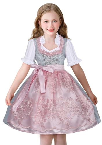 Girls Oktoberfest Dress 3pc Teen Bavarian Beer Festival Clothes Halloween Party Carnival Dirndl (Pink, 11-12 Years)