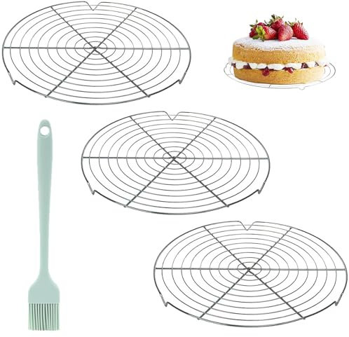 Raffreddatore per Torte, 2 Pezzi Scomparto per Torte Rotonde in Acciai Inossidabili, 32 cm Rete di Panificazione Circolare, Griglia di Raffreddamento Rotonda, per Cottura, Raffreddamento, Drenaggio