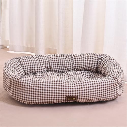 Odot Panier Chien Dehoussable Lavable, Motif à Carreaux Lit Orthopédique pour Chat Chien, Rectangle Antidérapant Coussin Doux pour Animaux de Compagnie Dorme à l'intérieur (Marron,XXL)