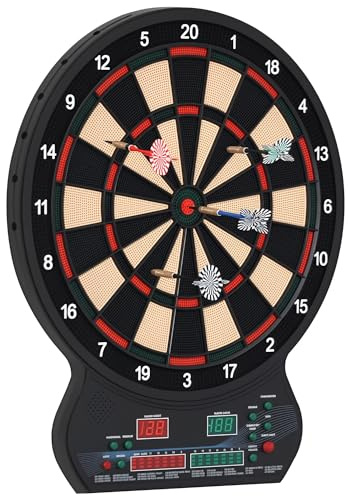 HOMCOM Cible Jeu de fléchettes électronique 27 Jeux et 202 Variations, jusqu'à 8 Joueurs, Affichage LED, Jeu de fléchettes avec 12 fléchettes Pointes Souples et 30 Pointes de Rechange Noir