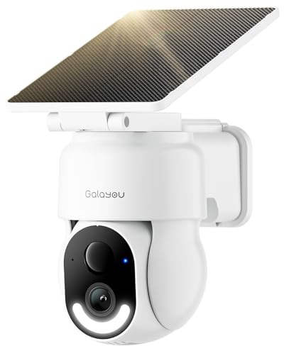 GALAYOU 2K 3MP Camera Surveillance WiFi Exterieure sans Fil Solaire 2.4GHz | Camera Exterieur sans Fil, 360° PTZ Suivi, PIR + Alarme Sonore/Lumière, Audio Bidirectionnel, Vision Nocturne Couleur, IP65