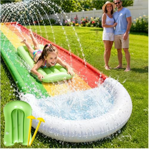 Tobogán Deslizante De Agua De 15,7 Pies / 480 Cm Con Tablas Deslizantes